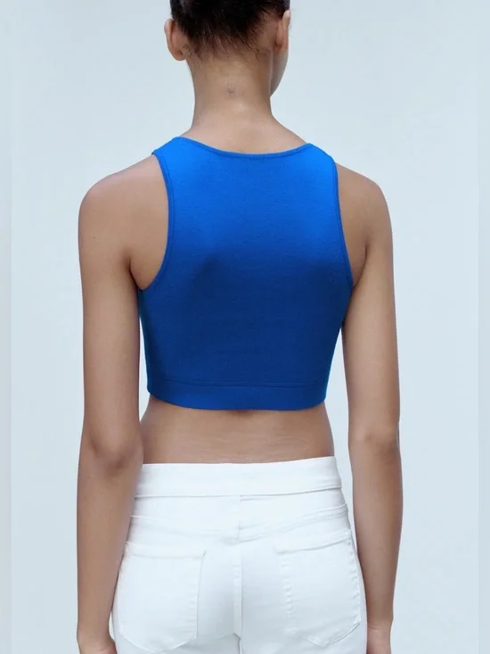 Mango Royal Blue Cropped knitted top NWT - Picture 4 of 6